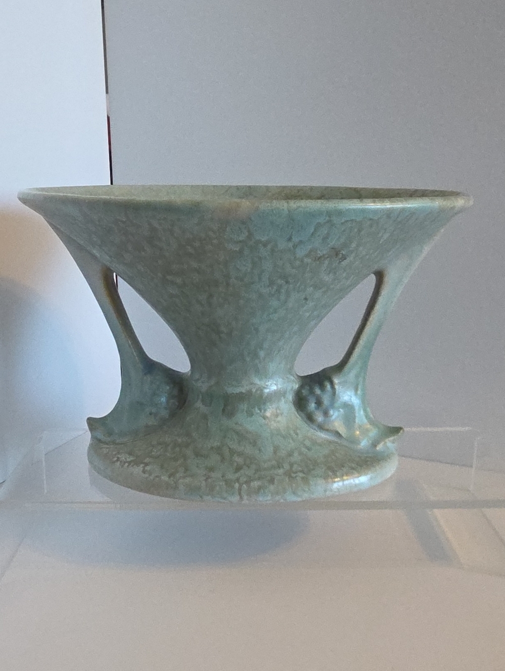 Vintage 1928 Roseville Pottery Blue-Green Tuscany Compote Vase (Shape #67-4)